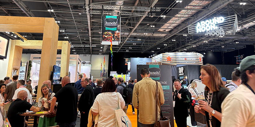 Busy exhibition hall at the London Food & Drink Festival at ExCeL London